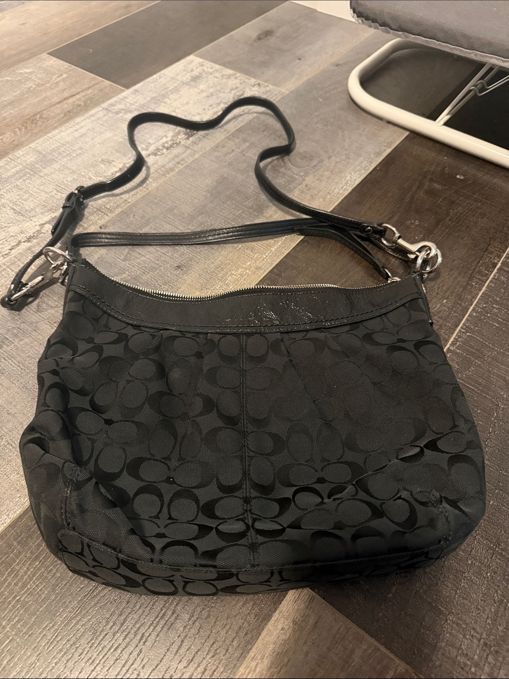 Coach Black Signature Jacquard Shoulder Hobo Bag